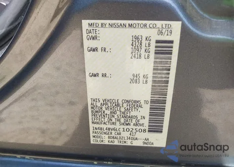 2020 Nissan Altima S Fwd из США, поврежденный, VIN 1N4BL4BV6LC102508